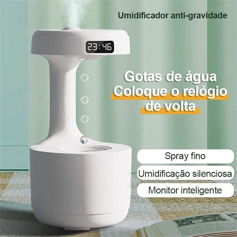 Difusor de Ar Ultrassônico - Anti Gravidade Gotas D'água - Com Relógio Digital Led