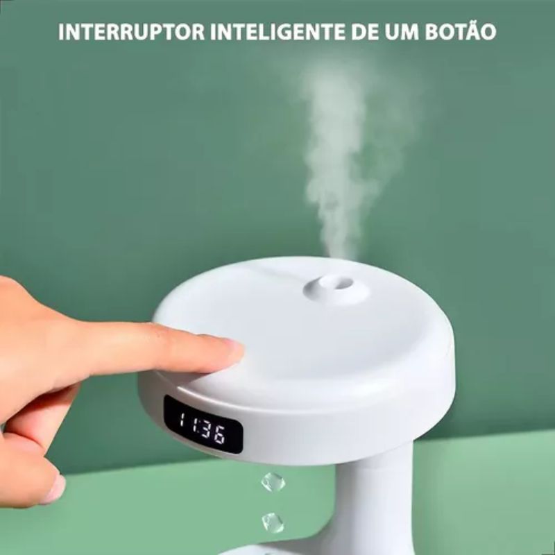 Difusor de Ar Ultrassônico - Anti Gravidade Gotas D'água - Com Relógio Digital Led