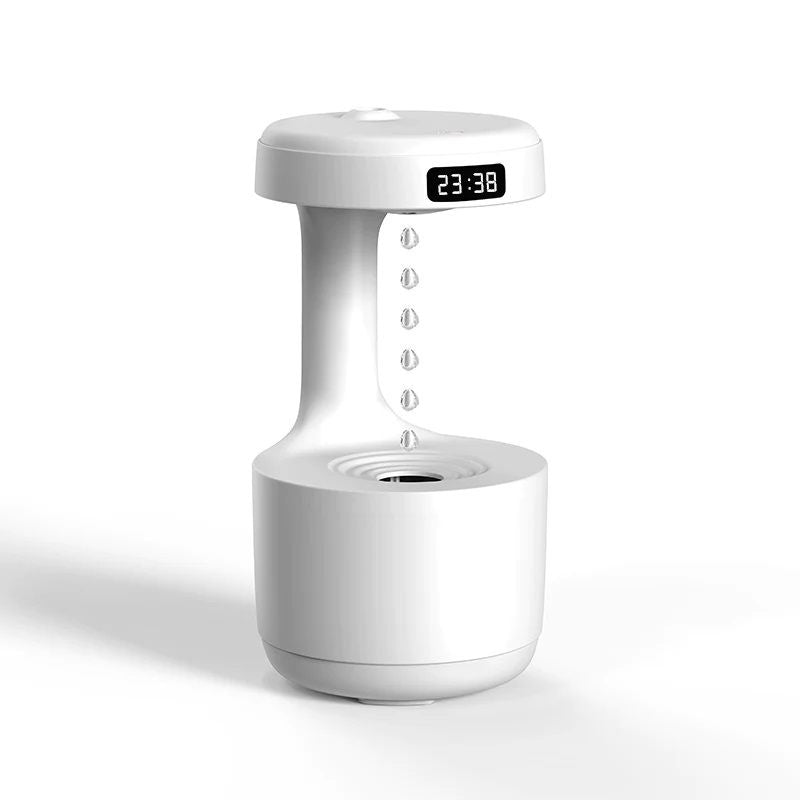 Difusor de Ar Ultrassônico - Anti Gravidade Gotas D'água - Com Relógio Digital Led