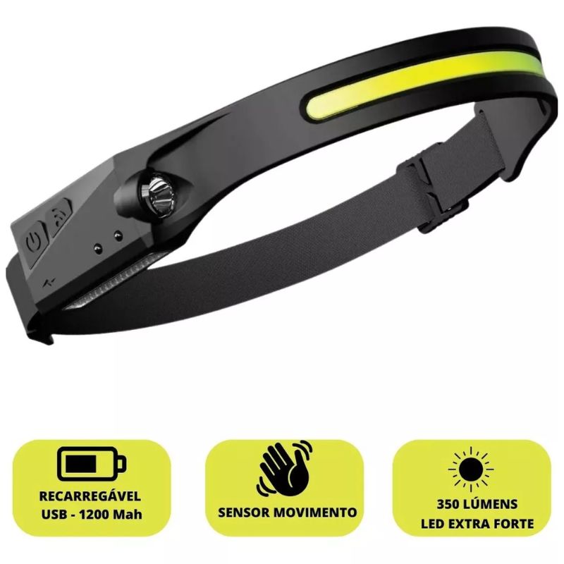 Lanterna Led de Cabeça - Recarregável & Sensor de Movimento