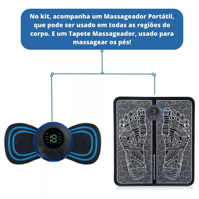 Kit Tapete & Mini Massageador Elétrico - Dor nos Pés e Musculares