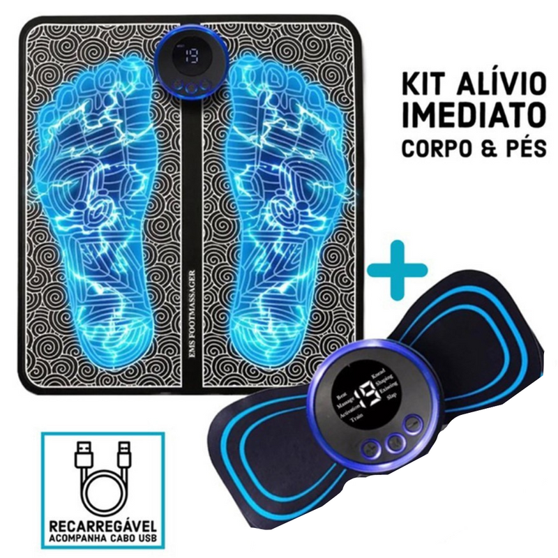 Kit Tapete & Mini Massageador Elétrico - Dor nos Pés e Musculares